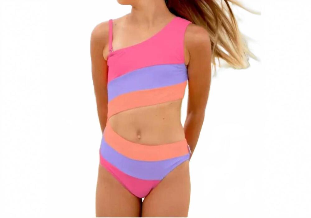 NEW LIMEAPPLE girls cutout stripe one piece swimsuit in multicolor